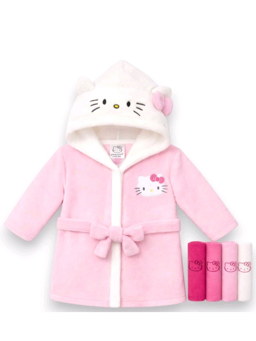 Hello Kitty Light Pink Hooded Plush Kids Robe with White Trim